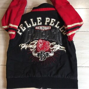 Pelle Pelle Boys Chicago Tribute Windy City Red and Black Bomber Jacket XL